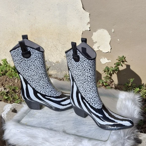Daily Shoes Rain Boots Leopard and Zebra Print Pointed Toe Heeled  Women Size 10 - Picture 6 of 16